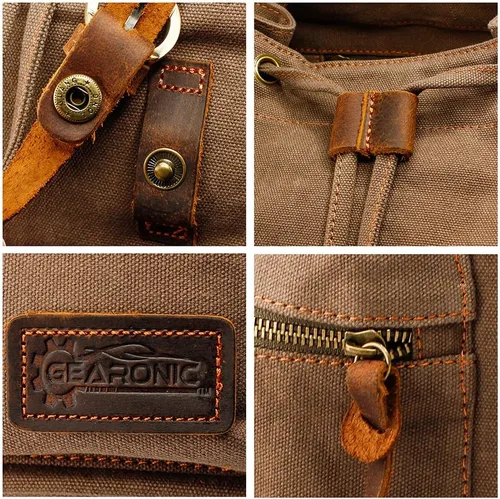 Vista 3 de GEARONIC Mochila de lona vintage, mochilas casuales para hombres y mujeres, bolsa para laptop de 15 pulgadas, mochila de viaje, senderismo, camping