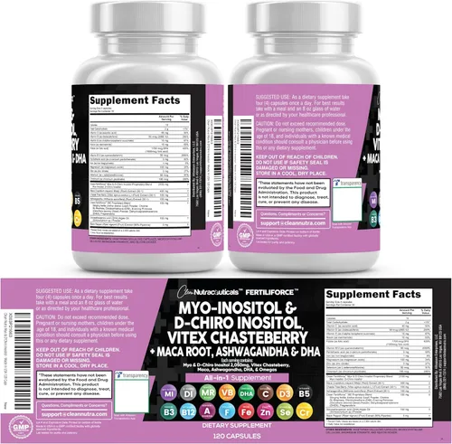 Vista 9 de Clean Nutraceuticals Myo-Inositol & D-Chiro Inositol 2050mg Suplemento de Fertilidad Proporción 40:1 - Vitaminas Prenatales para Mujeres