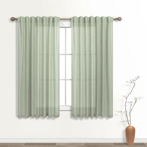 Vista 13 de Cortinas rústicas color beige tostado de 42 x 84 pulgadas de largo para sala de estar, juego de 2 paneles transparentes de lino natural, imitación