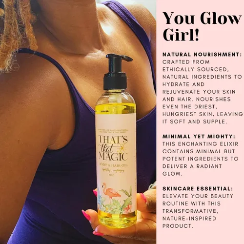 Vista 3 de That's That Magic Aceite para el cabello y el cuerpo - Aroma tropical, no graso, hidratante, hidratante y nutritivo. Piel sensible segura, belleza