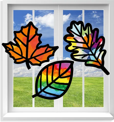 Vista 10 de Kit de atrapasueños de VHALE 3 juegos (9 recortes) con papeles de seda, efecto de vidrio manchado, kit de atrapasueños de papel, arte para ventanas