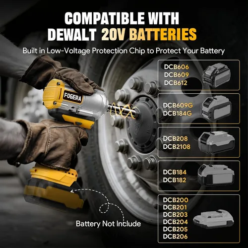 Vista 3 de Llave de impacto inalámbrica de 1/2 pulgada – Compatible con baterías Dewalt de 20 V, 1100 pies-libras (1500 N.m), destornillador de impacto de alto