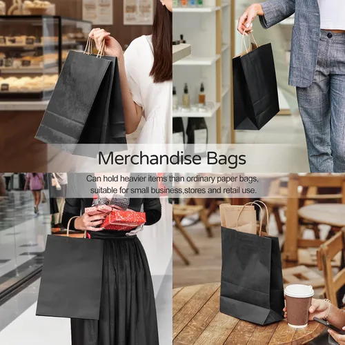 Vista 7 de PakTalk Paquete de 50 bolsas de regalo, bolsas de papel negras con asas Negro