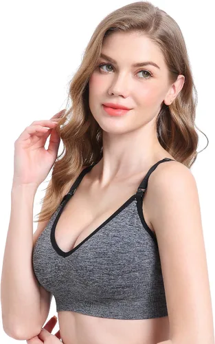 Vista 4 de Suekaphin - Brasier de lactancia sin varillas, con cuello en V profundo, brasier de lactancia para maternidad, bralette para dormir y amamantar