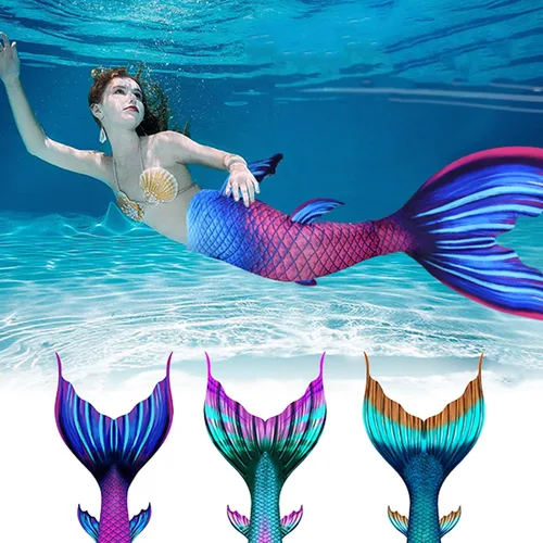Vista 7 de Traje de baño de cola de sirena para nadar, traje de baño de sirena para adultos y adolescentes