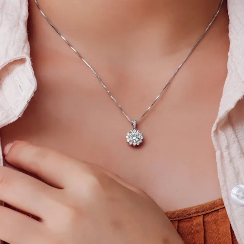 Vista 2 de ZYI Fashion Classic Moissanite Pendant necklace, 1.0ct s925 Sterling Silver Plated White Gold simulation Diamond necklace jewelry,Charm Moissanite