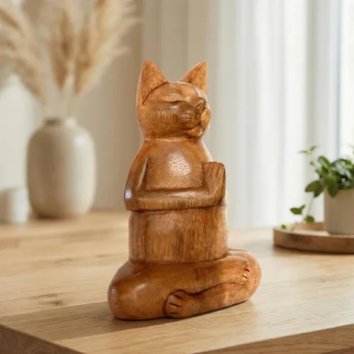 Vista 4 de G6 Collection Estatua de yoga de gato siamés tallada a mano de 8 pulgadas, escultura de estatua de yoga hecha a mano, decoración del hogar