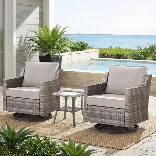 Vista 79 de Belord Sofá de patio exterior acolchado de 3 asientos de lujo de 6 pulgadas Cojín de mimbre marrón/beige de 6 pulgadas