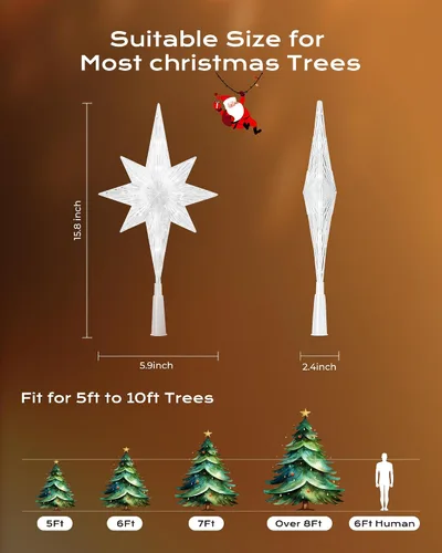 Vista 7 de Decoración para árbol de Navidad con forma de estrella 3D, 10 bombillas integradas para decoración de Navidad en interiores