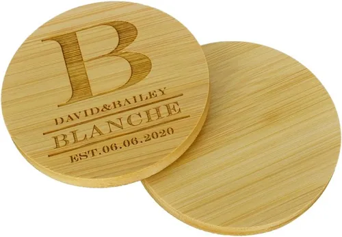 Vista 2 de Posavasos personalizados, posavasos grabados personalizados, posavasos de bambú para bebidas, posavasos de monograma con soporte, grandes regalos