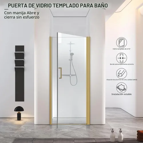 Vista 4 de Puerta de ducha de baño, puerta de ducha de vidrio templado sin marco, panel de ducha de 28" de ancho x 72" de alto, puerta de ducha batiente simple