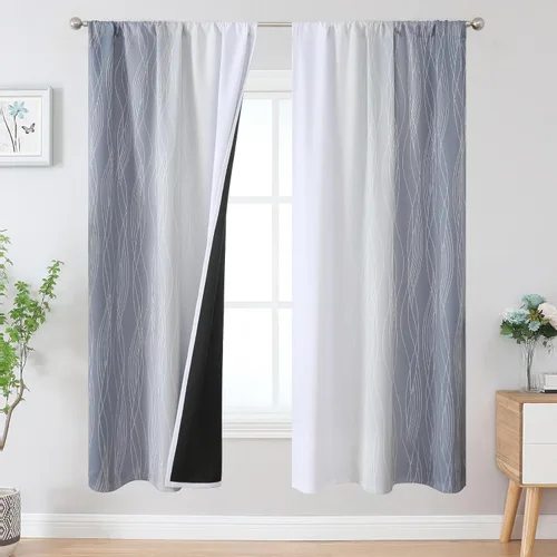 Vista 29 de Estelar Textiler Cortinas oscurecedoras beige y blanco grisáceo de 45 pulgadas de largo, cortinas graduadas con bloqueo de luz para baño, cortinas