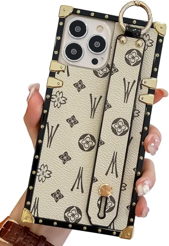 Vista 16 de Funda rectangular de cuero compatible con 11 con correa para pulsera, funda de diseño de lujo para mujeres y niñas, funda protectora con soporte