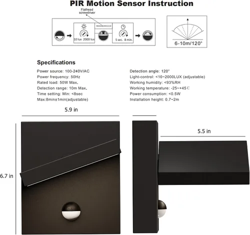 Vista 8 de Lustrlach Lámpara LED de pared con sensor de movimiento para exteriores, montaje en pared exterior con cabezal de lámpara ajustable para casa