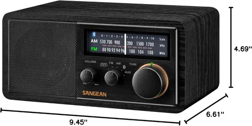 Vista 6 de SANGEAN Radio de gabinete de madera SG-118 AM/FM/Bluetooth con carga de teléfono USB
