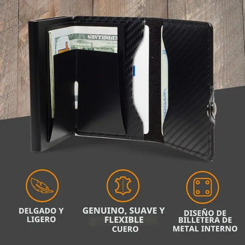 Vista 5 de Conceal Plus - Cartera desplegable para hombre Tarjetero delgado de metal con bloqueo RFID Cartera de expulsión automática de tarjetas Cartera