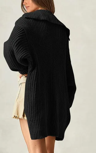 Vista 3 de PRETTYGARDEN Suéteres tipo cárdigan de gran tamaño con frente abierto para mujer, a la moda, para otoño, ligeros, de punto acanalado, para otoño