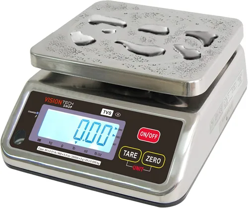 Vista 6 de VisionTechShop TVS - Báscula de lavado de acero inoxidable con control de porciones, conmutable en libras/oz/kg/g, diseño de perfil bajo, capacidad