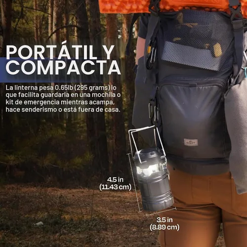 Vista 7 de Linterna de camping recargable, paquete de 2 – Linterna LED para campamento alimentada por batería, linterna solar impermeable para emergencias
