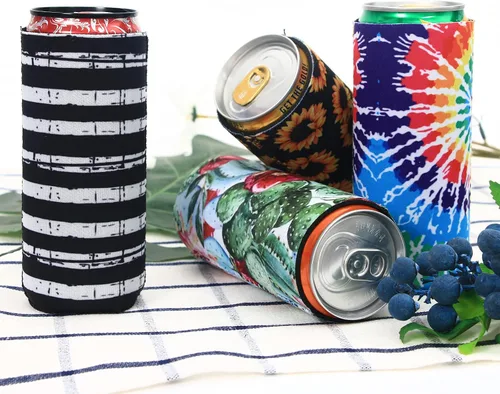 Vista 5 de 8 fundas delgadas para enfriar latas de 12 onzas para cerveza delgada y soda dura, soporte para enfriar latas altas y delgadas de neopreno colorido