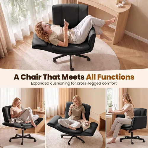 Vista 5 de Silla de oficina Criss Cross, reposabrazos y ruedas ajustables Negro