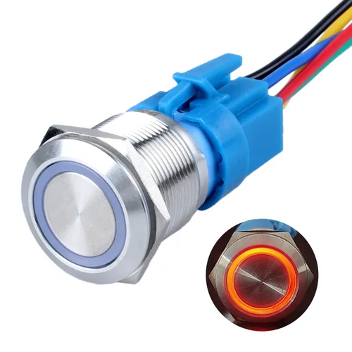 Vista 21 de 2 piezas de interruptor de botón momentáneo de metal de 0.630 in (ON) -Off 12V 24V DC Halo Ring LED iluminado impermeable anti-vandalismo carcasa