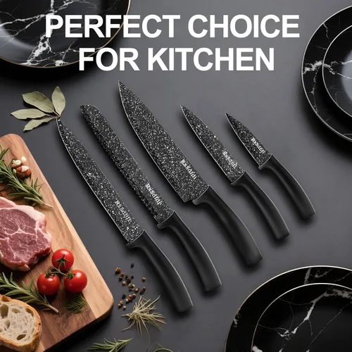 Vista 7 de Juego de cuchillos de cocina de 6 piezas con revestimiento antioxidante y asas ergonómicas, ligero, apto para lavavajillas, regalo para entusiastas