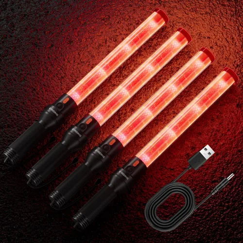 Vista 9 de E-riding Varita de tráfico recargable de 16 pulgadas, bastón de control de tráfico rojo con 2 modos intermitentes, varita de luz LED de seguridad