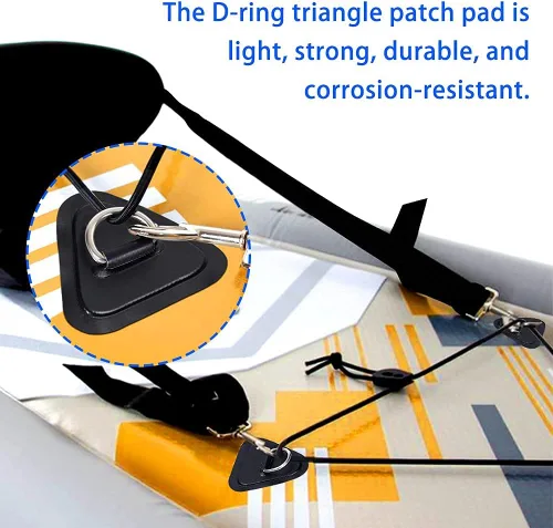 Vista 6 de TOBWOLF 6 Pack 3.54" / 9cm Stainless Steel D-Ring Patch for Inflatable Boat Kayak Dinghy SUP, Triangular D-Ring PVC Patch Stand-Up Paddleboard Canoe