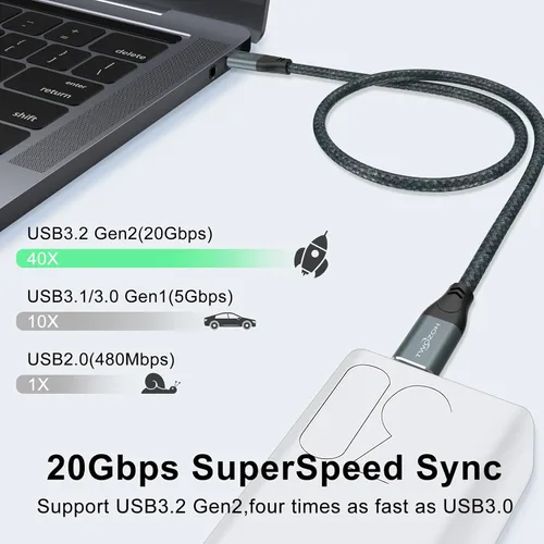 Vista 6 de Twozoh Cable USB C a USB C 3.2 Gen 2, transferencia de datos de 20 Gbps, 100 W, PD de carga rápida, cable de monitor de salida de video 4K