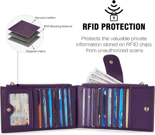 Vista 2 de BOSTANTEN Carteras de cuero para mujer, con bloqueo RFID, delgado, tarjetero con bolsillo con cremallera