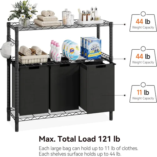 Vista 3 de GAOMON Cesta de lavandería, organizador multifuncional para lavandería, clasificador de lavandería con bolsas extraíbles y asas reforzadas, estante