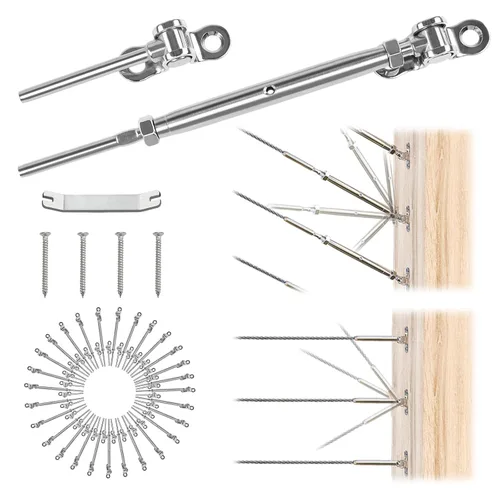 Vista 8 de Muzata Kit de herrajes para barandillas de cable de 1/8 pulgadas, tensor de palanca para poste de madera, acero inoxidable T316, sistema