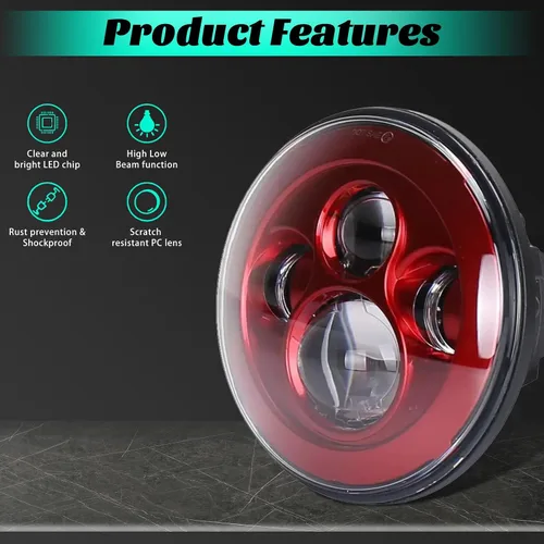 Vista 5 de SKTYANTS Faro delantero de motocicleta de 7 pulgadas LED rojo Faro de motocicleta proyector compatible con Touring Street Electra Glide Road King