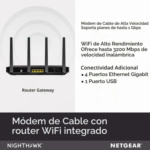 Vista 2 de NETGEAR Nighthawk - Combo de enrutador WiFi para módem por cable (C7800) - Compatible con proveedores de cable, incluyendo Xfinity, de Comcast, Cox