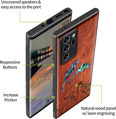 Vista 6 de Carveit Funda de madera de diseñador para Samsung Galaxy Note20 Ultra (grabado de madera e incrustaciones de carcasa) compatible con cargadores