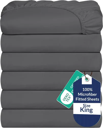 Vista 13 de Royale Linens Paquete de 2 sábanas bajeras, sábanas elásticas, sábana bajera individual, suave y transpirable, microfibra cepillada de 1800