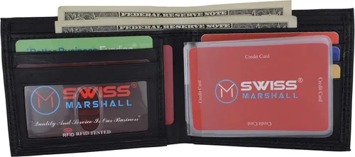 Vista 3 de Swiss Marshall Cartera delgada de piel auténtica con bloqueo RFID para hombre