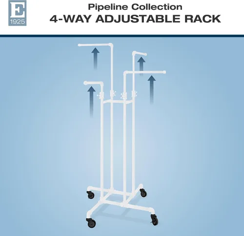 Vista 2 de Econoco - PS4-ADJWH - Perchero de ropa resistente para tubería ajustable de 4 vías para tubería de fontanería, perchero brillante Gloss white