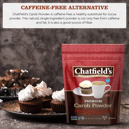 Vista 4 de Chatfield's Polvo de algarrobo natural de 16 onzas, dulce y delicioso, calidad premium, sin cafeína, sin gluten, vegano, kosher, verificado sin OMG