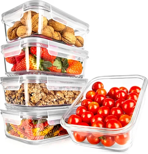 Vista 7 de NutriChef 10 recipientes de vidrio para almacenamiento de alimentos con tapas, recipientes de preparación de comidas de 30 onzas, reutilizables, Azul