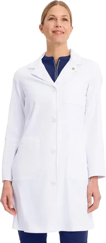Vista 7 de Healing Hands Abrigo de laboratorio para mujer Faye Coat con 5 bolsillos, absorbe la humedad y elástico bidireccional 5161 Blanco