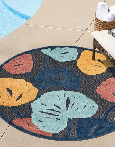 Vista 10 de Unique Loom Belize Outdoor Collection - Alfombra de área para calafatear (2 x 3 pies 1 pulgada, rectangular, carbón/azul claro)