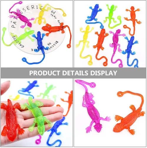 Vista 7 de NUOBESTY 15 piezas de juguetes pegajosos Gecko elásticos lagartos recuerdos de fiesta bolsas de regalo, relleno divertido mini TPR lagarto juguetes