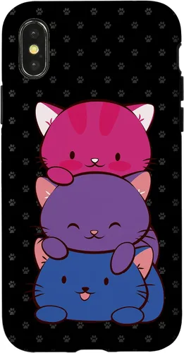 Vista 5 de Funda para iPhone 16 Bisexual Pride Kawaii Kitty Cat Stack Anime