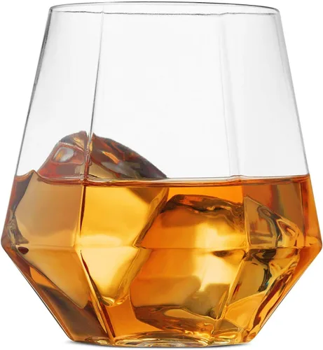 Vista 6 de Munfix Copas de vino de plástico sin tallo, paquete de 32 – en forma de diamante, irrompibles, desechables, de 12 onzas, de plástico transparente