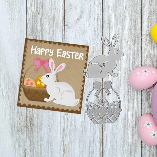 Vista 6 de Huevos de Pascua, conejos, troqueles de corte de metal y decoraciones de álbum de fotos, feliz conejito de Pascua, cesta de primavera, plantillas