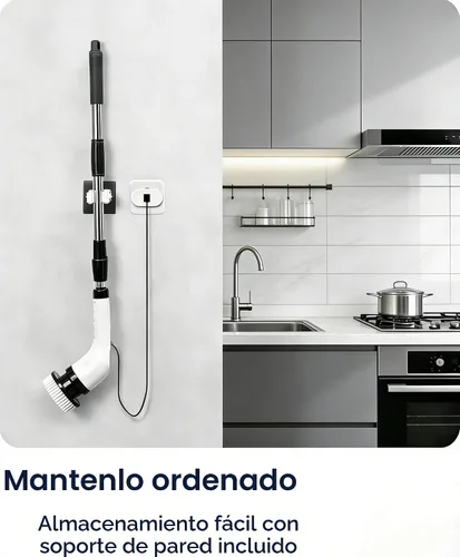 Vista 9 de Cepillo Eléctrico Giratorio para Limpieza - Cepillo de Ducha con Mango Largo y 7 Cabezales Reemplazables - Cepillo de Ducha Inalámbrico de 2