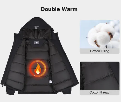 Vista 3 de CAMEL Chaqueta de esquí para hombre, abrigo de invierno, impermeable, chaqueta de snowboard cálida con capucha, parka resistente al viento, ropa