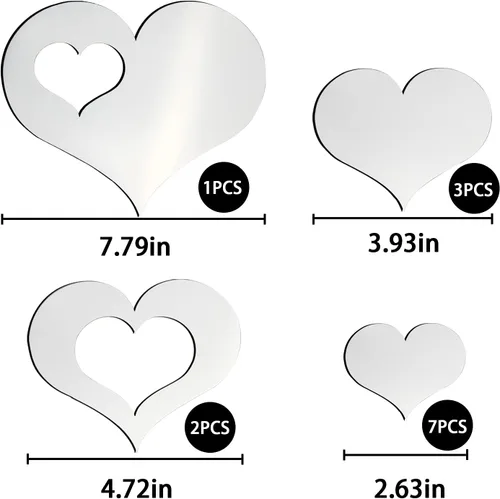 Vista 2 de KIMOBER 13 calcomanías de pared con forma de corazón, acrílico plateado para el día de San Valentín, autoadhesivas, removibles, para decoración